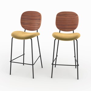 Lot de 2 chaises pour îlot central 65,5 cm en velours jaune - simone