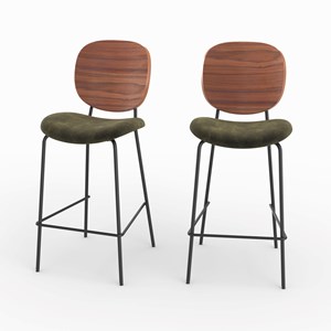 Lot de 2 chaises pour îlot central 65,5 cm en velours vert kaki - simone