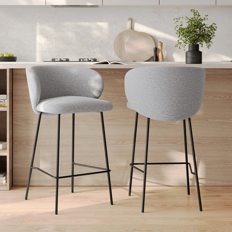 Rendez-vous Déco - Lot de 2 chaises pour îlot central en tissu gris clair 67 cm - victoria