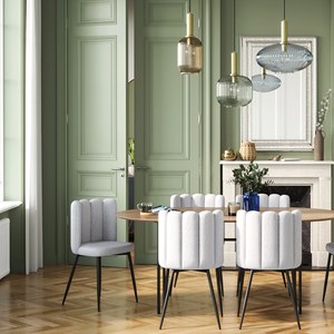 Lot de 2 chaises en tissu gris et pieds en métal noir - rosy