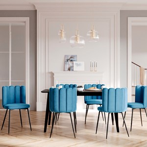 Lot de 2 chaises en velours bleu et pieds en métal noir - rosy