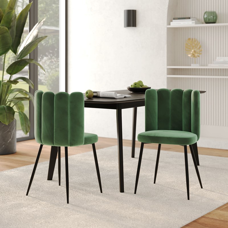 Lot de 2 chaises en velours vert et pieds en métal - rosy