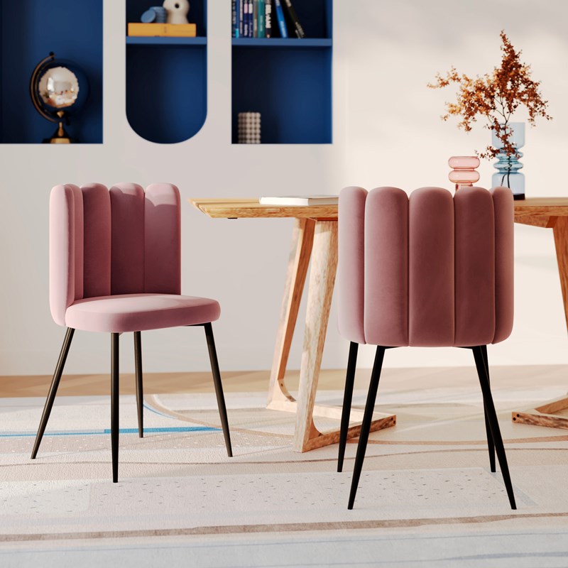Lot de 2 chaises en velours rose et pieds en métal noir - rosy
