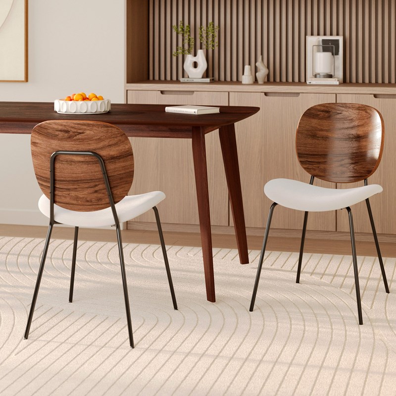 Lot de 2 chaises en tissu beige chiné et bois - simone