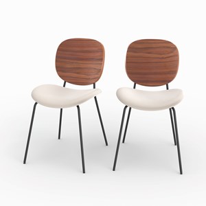 Lot de 2 chaises en tissu beige chiné et bois - simone