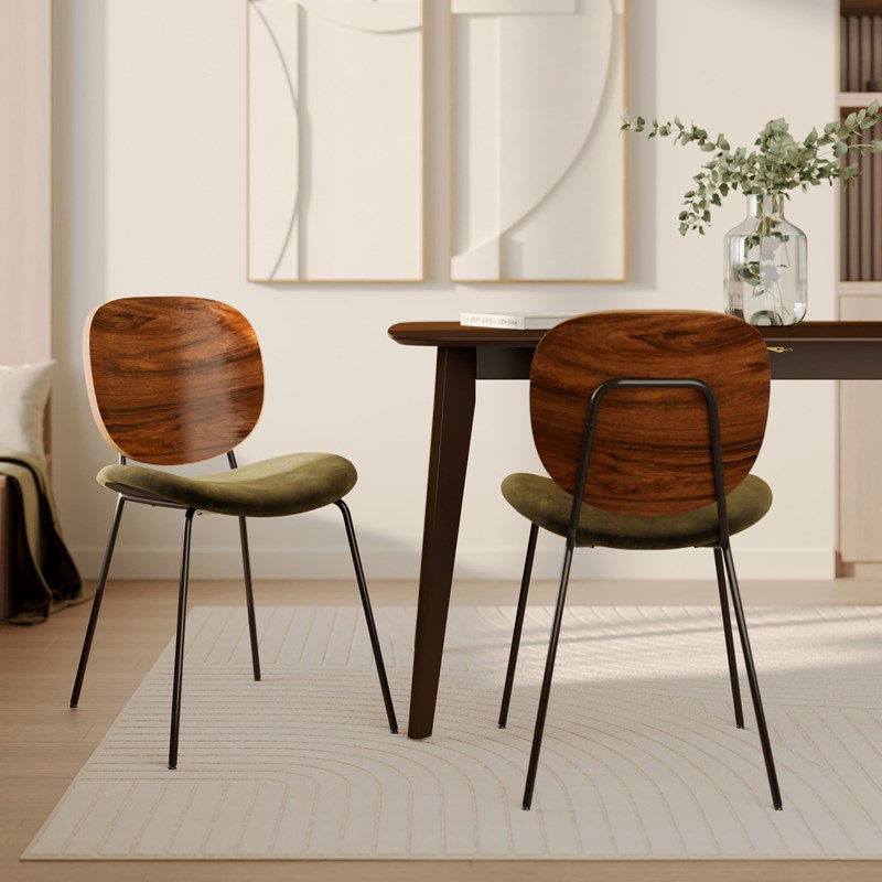 Lot de 2 chaises en velours vert kaki - simone