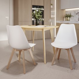 Lot de 2 chaises blanches et pieds bois - skandi