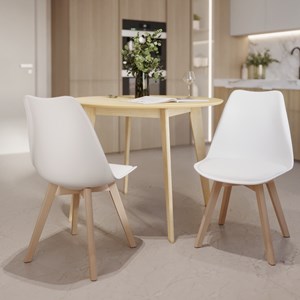 Lot de 2 chaises blanches et pieds bois - skandi