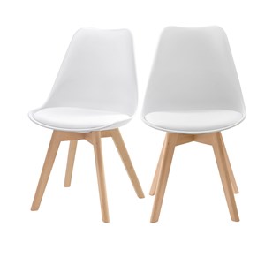 Lot de 2 chaises blanches et pieds bois - skandi