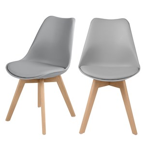 Lot de 2 chaises gris clair et pieds bois - skandi