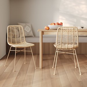Lot de 2 chaises en rotin naturel et pieds beiges - tamara