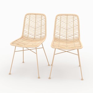 Lot de 2 chaises en rotin naturel et pieds beiges - tamara