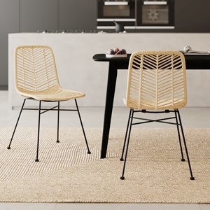 Lot de 2 chaises en rotin naturel et pieds en métal noir - tamara