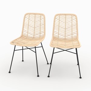 Lot de 2 chaises en rotin naturel et pieds en métal - tamara