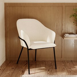 Chaise effet laine bouclette blanche et pieds en métal - toscane