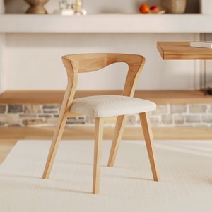 Chaise en bois d'hévéa clair et tissu bouclé crème - vega