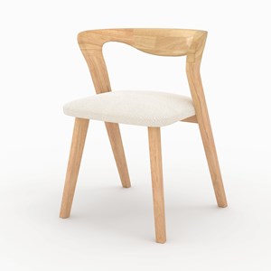 Chaise en bois d'hévéa clair et tissu bouclé crème - vega