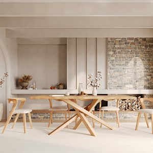 Chaise en bois d'hévéa clair et tissu bouclé crème - vega