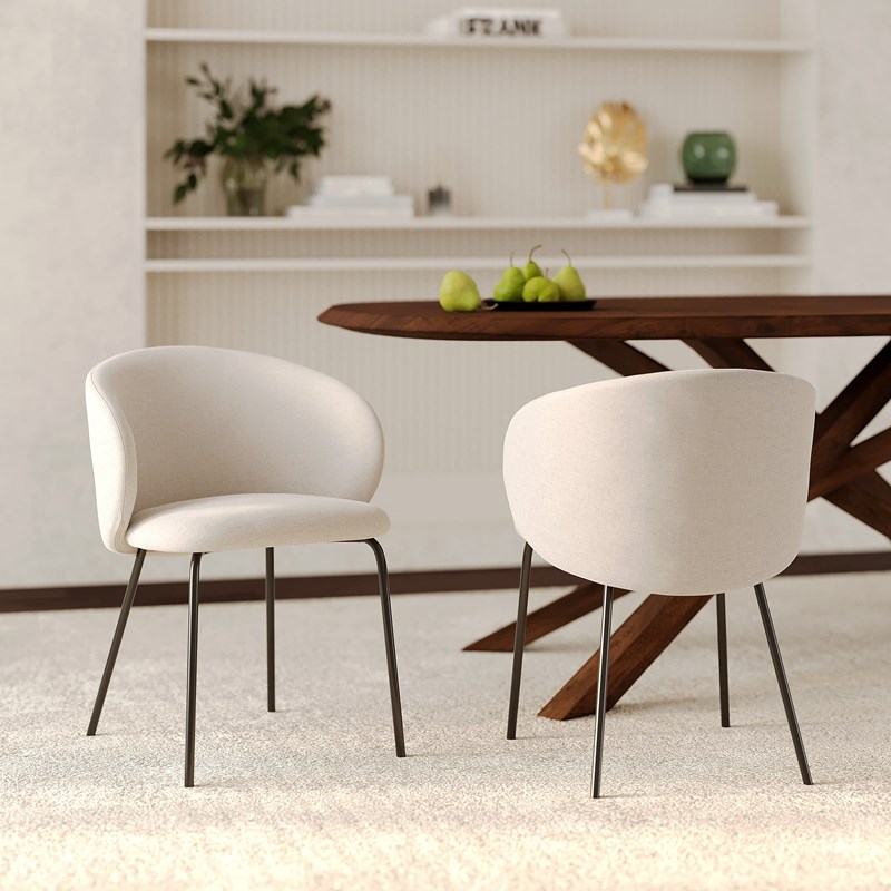 Lot de 2 chaises en tissu beige et pieds en métal noir - victoria