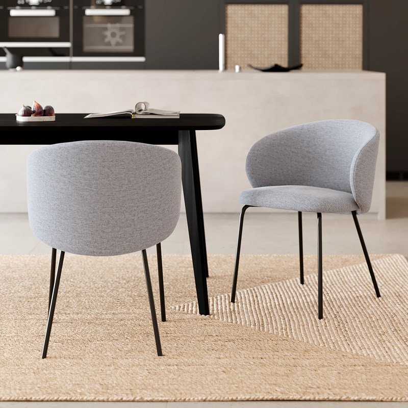 Lot de 2 chaises en tissu gris clair et pieds en métal noir - victoria