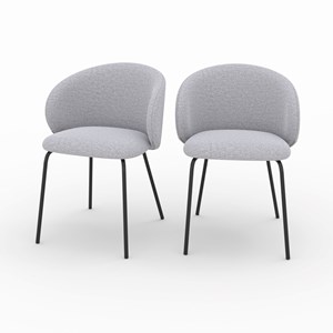 Lot de 2 chaises en tissu gris clair et pieds en métal noir - victoria