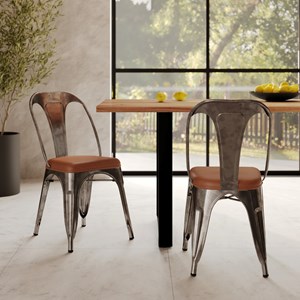 Lot de 2 chaises en métal gris et cuir synthétique marron - charly