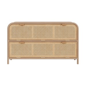 Commode en rotin et bois massif, 2 portes abattantes - alata