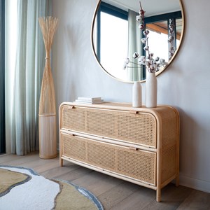 Commode en rotin et bois massif, 2 portes abattantes - alata