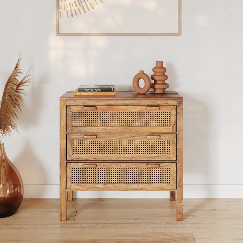 Commode en cannages et bois 3 tiroirs - tiki