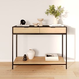 Console 2 tiroirs en bois d'acacia et pieds en métal noir - jakson