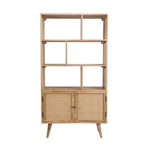 Etagère 6 niches 2 portes en cannage et bois de manguier - cody
