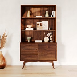 Etagère 3 niveaux, 3 tiroirs et 1 porte en teck - waya