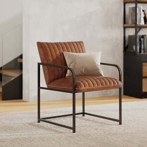 Fauteuil en cuir de buffle marron et métal noir - armand