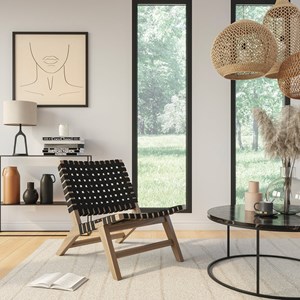 Fauteuil de jardin en teck et sangles en tissu noir - tao