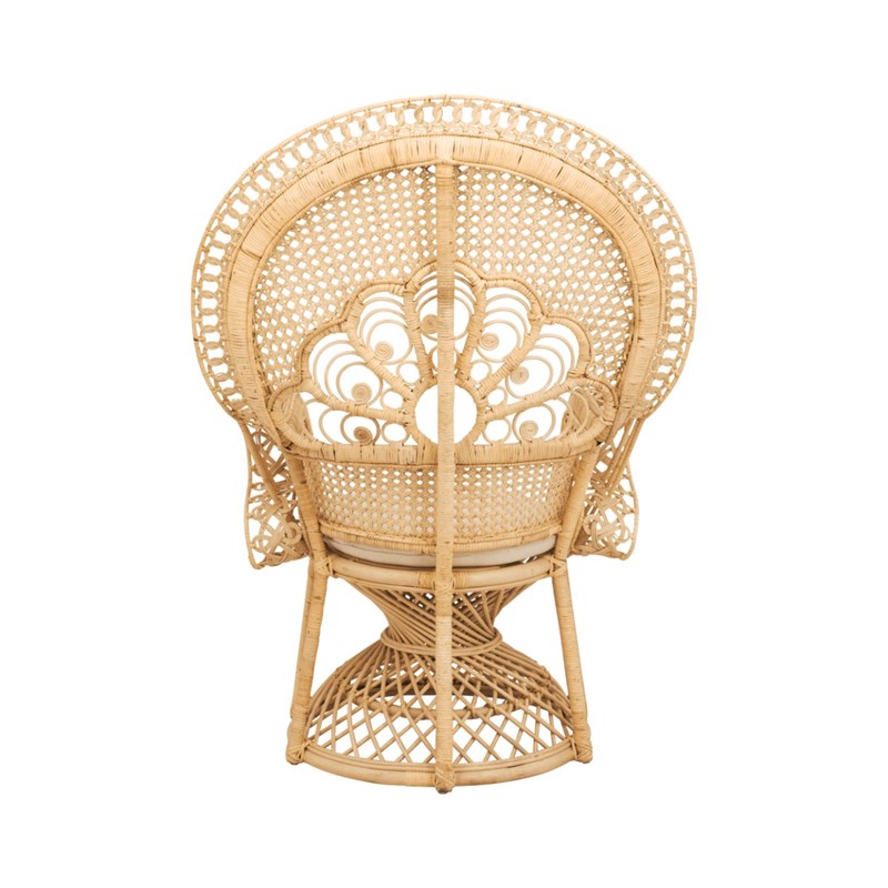 Fauteuil en rotin naturel et coussin blanc - eloa