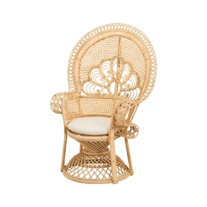 Fauteuil en rotin naturel et coussin blanc - eloa