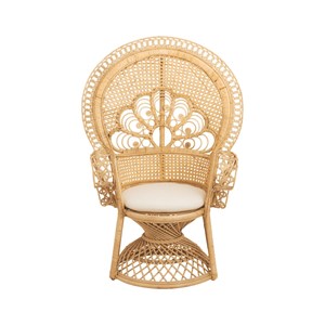 Fauteuil en rotin naturel et coussin blanc - eloa