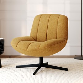 Fauteuil pivotant en tissu effet velours jaune moutarde - elvis
