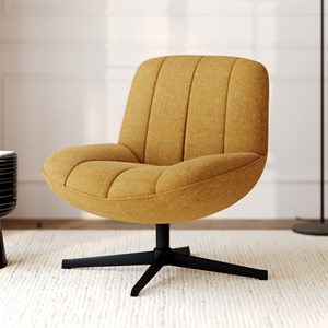 Fauteuil pivotant en tissu effet velours jaune moutarde - elvis