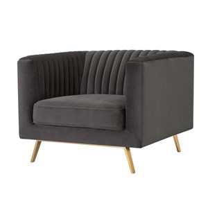 Fauteuil en velours gris et pieds en métal doré - gatsby