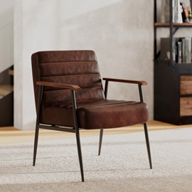 Fauteuil en cuir de buffle marron et métal noir - hugues