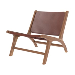 Fauteuil  en teck et cuir lisse marron - kuna