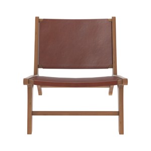 Fauteuil  en teck et cuir lisse marron - kuna