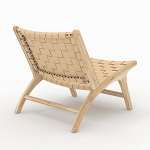 Fauteuil en teck et cuir tressé beige - kuna