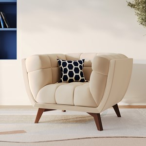 Fauteuil en velours beige capitonné - mona