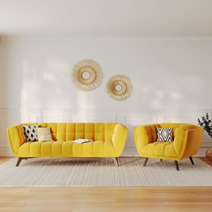 Fauteuil en velours jaune pieds - mona