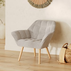 Fauteuil en tissu gris clair et pieds en bois - simba