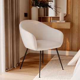 Fauteuil en tissu blanc chiné et pieds en métal noir - socky