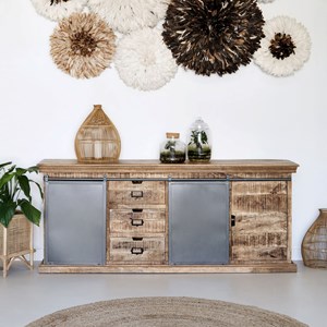 Grand buffet en bois et métal 3 portes 3 tiroirs - tabuk