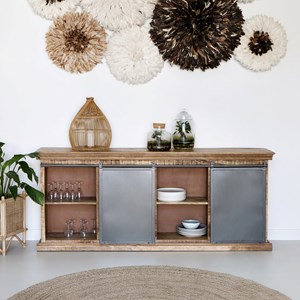 Grand buffet en bois et métal 3 portes 3 tiroirs - tabuk